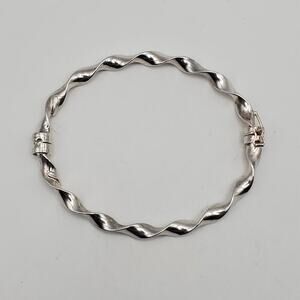 Dyadema 925 Sterling Silver Bangle Bracelet Hinged 6.75” Spiral Twist Oval Italy